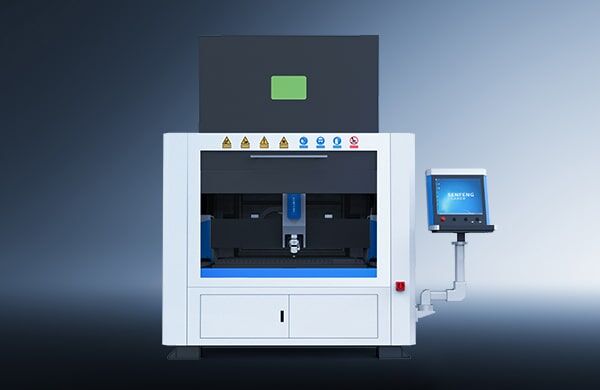 The דגם 1313G is a modern industrial machine featuring a digital control panel, front safety warnings, a large display, and an enclosed processing area, shown against a gradient blue background.