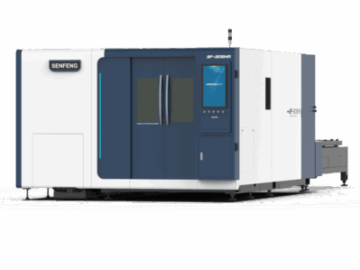 The דגם HM Series is a large, modern industrial machine featuring a white and blue exterior, central glass double doors, a digital display screen, and "SENFENG" branding in the top left corner.
