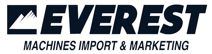 Logo for Everest Machines Import & Marketing with a stylized mountain graphic on the left and bold text on a light background.