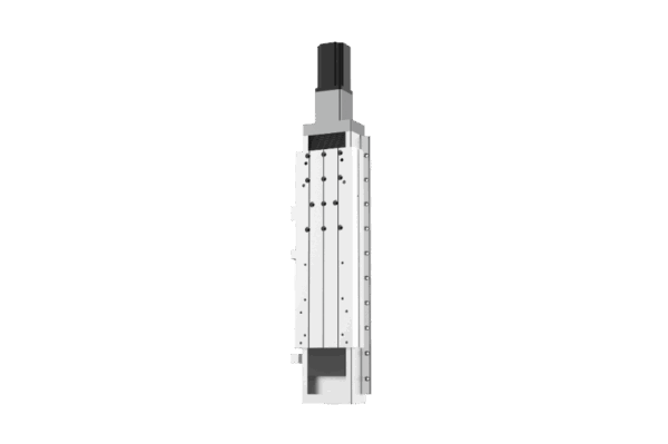 The דגם 3015H 1500-12000 is a vertical linear actuator with a rectangular metallic body, multiple screws along its length, and a black motor on top, designed for precise mechanical movement.