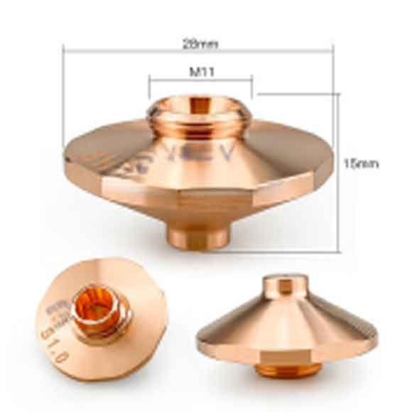 דיזה לייזר 28 מ"מ Φ1.2 מ"מ סוג (6)F (בודדת) מנחושת, בעיצוב רחב ומדורג עם חריטה; מוצגת בשלוש זוויות. מידות: קוטר 28 מ"מ, גובה 15 מ"מ, הברגה M11.