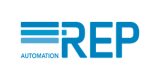 Logo for REP Automation. The design features the letters REP in bold blue font, with three horizontal blue lines forming the left side of the R. The word AUTOMATION appears in smaller text below the lines.