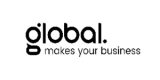 Logo with the word global. in bold, lowercase black letters, and the phrase makes your business in smaller, regular font underneath. The background is white.