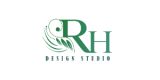 Logo for RH Design Studio featuring large green letters R and H with decorative leaf and swirl elements, and the words DESIGN STUDIO in smaller text below.