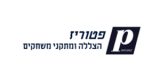 Logo with Hebrew text and a large stylized letter p in a dark blue square. The Hebrew text reads פטוריז הצלה ומתכנני משחקים.