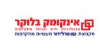 Logo with red and blue Hebrew text and a red geometric symbol on the left. The text includes company names and slogans, with the main phrase in large, bold red letters and additional blue and red text below.
